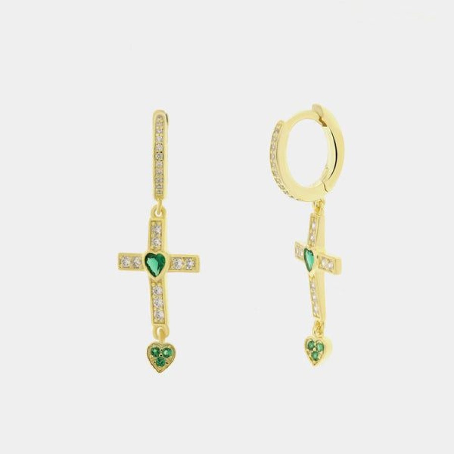 Jewelry BYSIMON  | 925 Silver Hoop Earrings With Green Cross